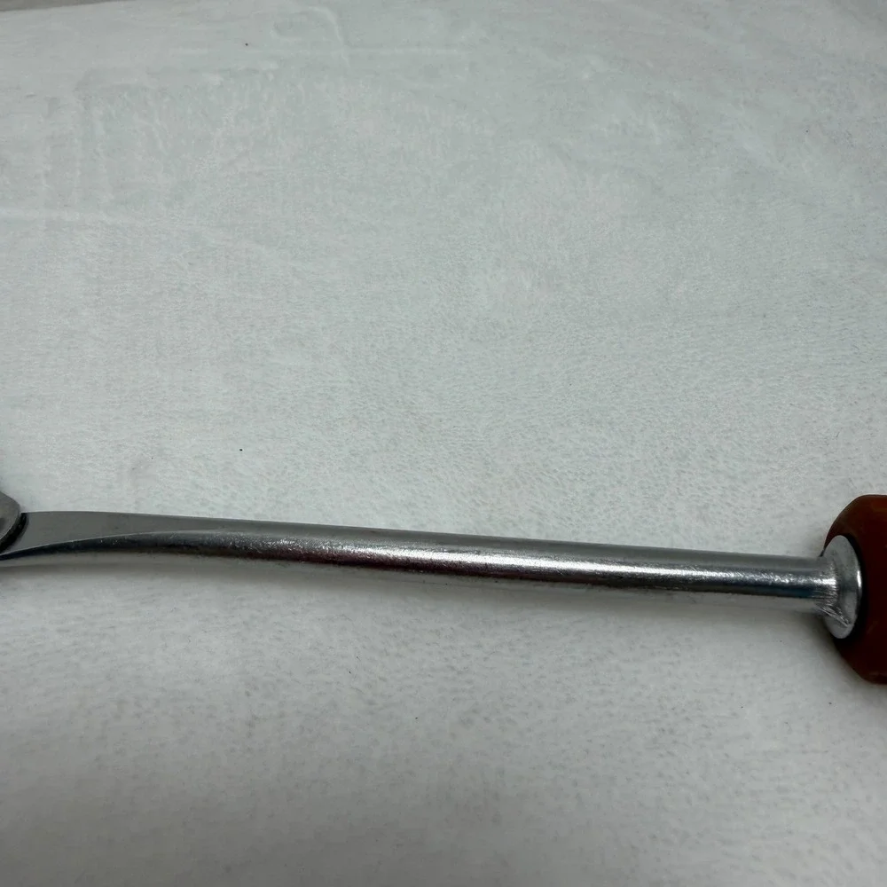 VTG Butterscotch Bakelite Ribbed Handle Stainless Steel Slotted Serving Spoon‎